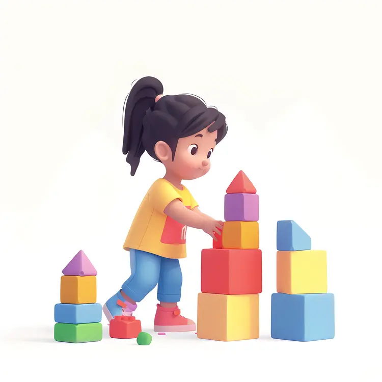 Child Playing with Colorful Building Blocks