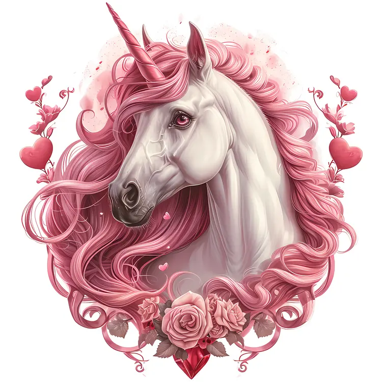 Majestic Pink Unicorn with Hearts