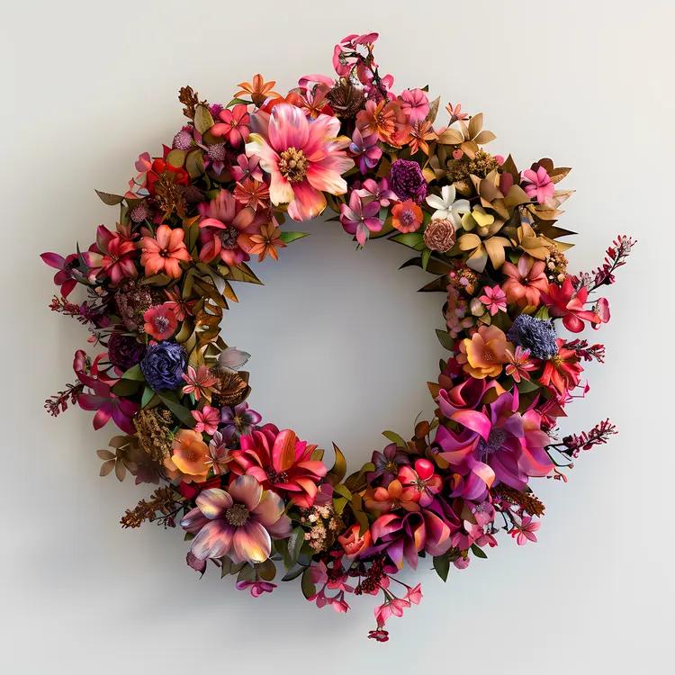Pink and Red Flower Wreath with Mixed Blooms
