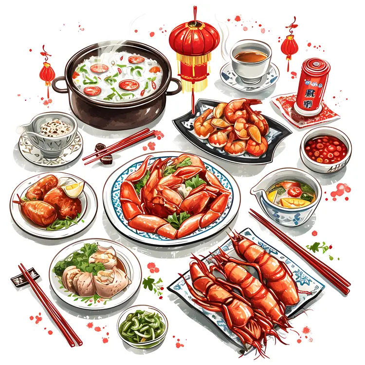 Delicious Seafood Feast with Asian Cuisine