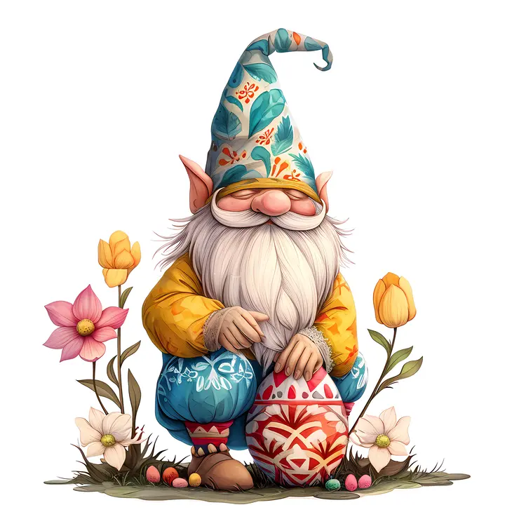 Gnome with Decorated Easter Eggs