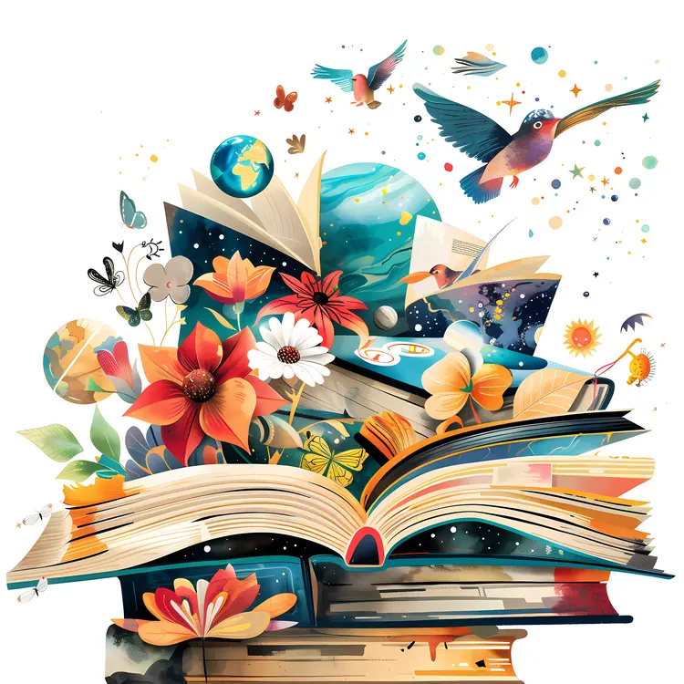Open Book with Nature Elements