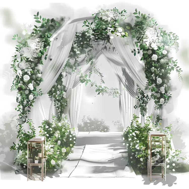 Floral Wedding Arch with Drapes