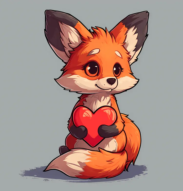 Cute Fox Holding a Heart