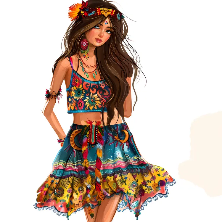 Bohemian Girl in Colorful Outfit