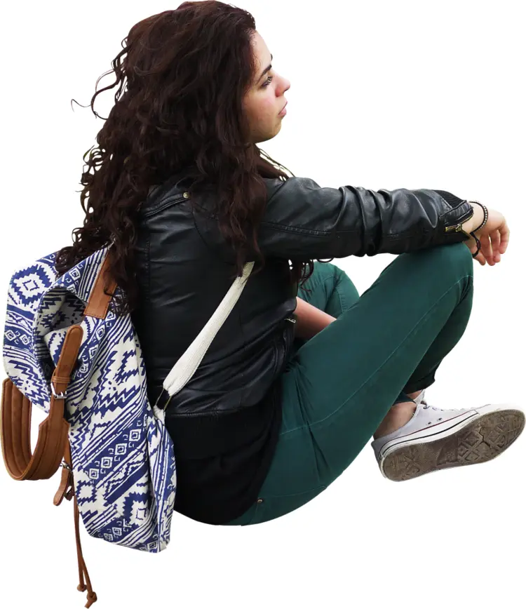 Person Sitting Thoughtfully with Backpack