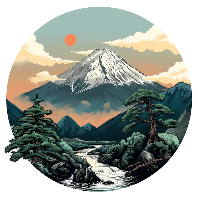 Mountain Landscape with River and Trees
