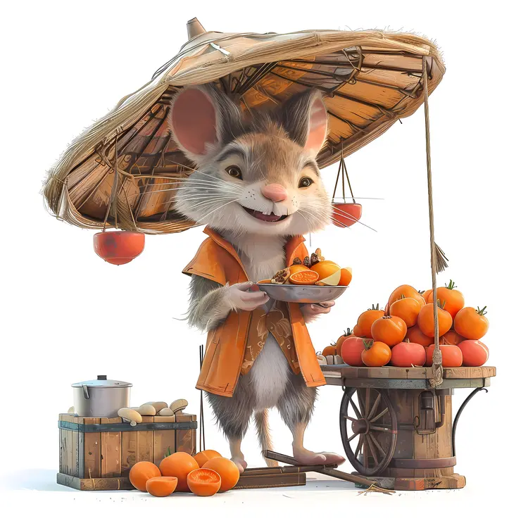 Cute Mouse Vendor with Fruits
