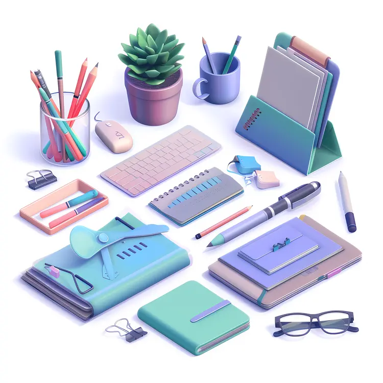 Colorful Office Supplies on Desk