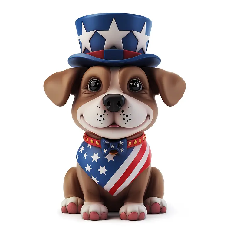 Cute Dog with American Flag and Hat