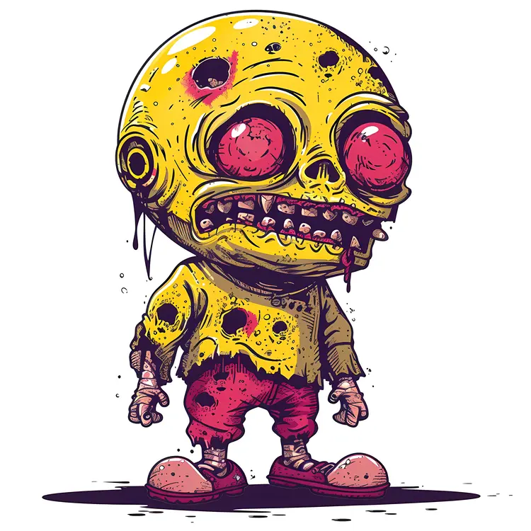 Yellow Cartoon Zombie with Red Eyes