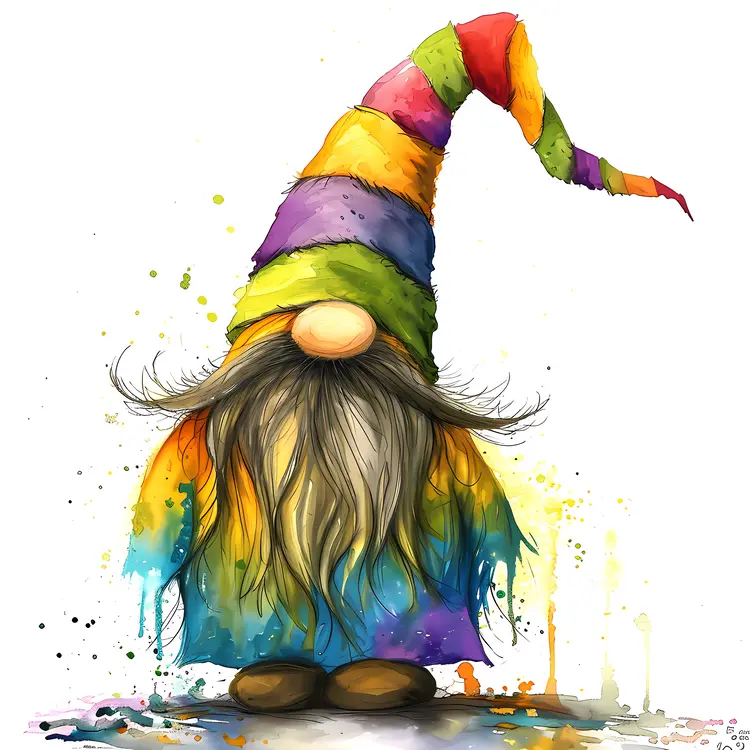 Rainbow Gnome with Long Beard