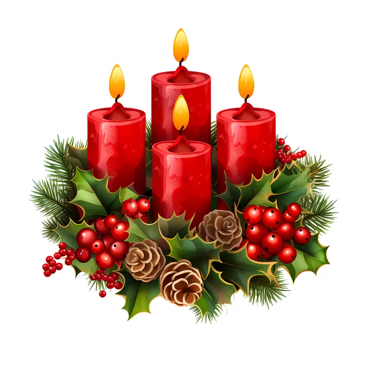 Red Candles with Holly and Berries