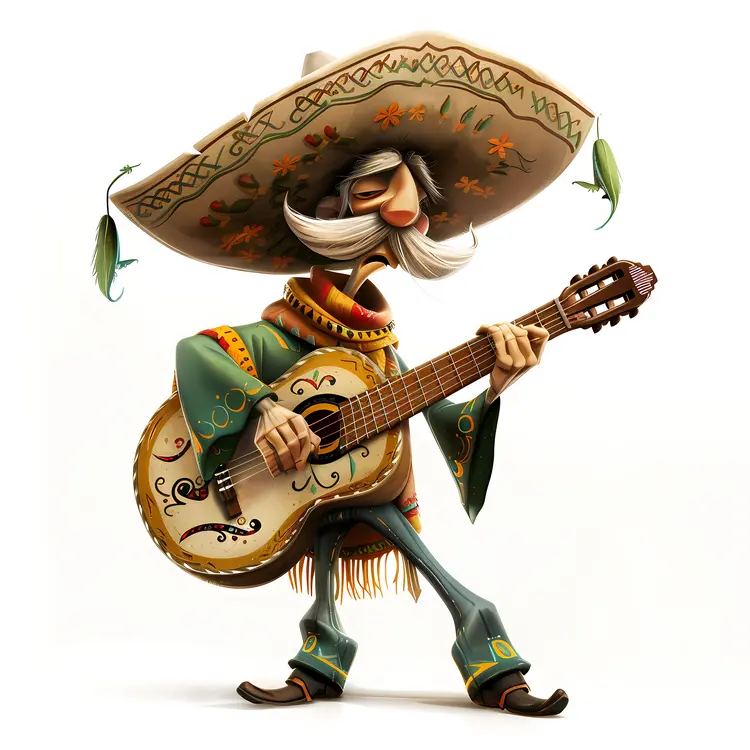 Guitarist with Sombrero Playing Music