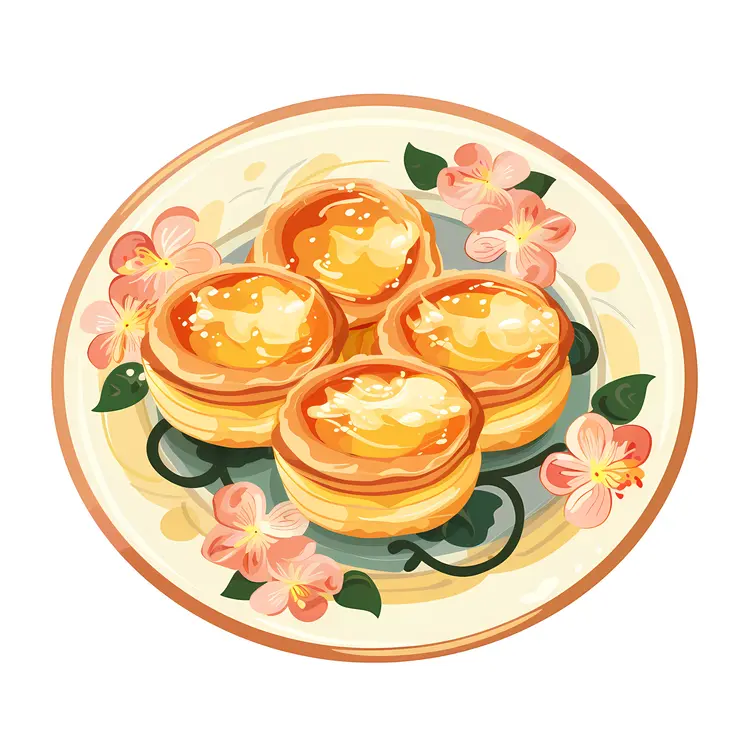 Four Mini Quiches on a Floral Plate