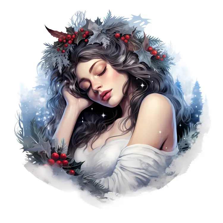 Sleeping Woman with Christmas Wreath