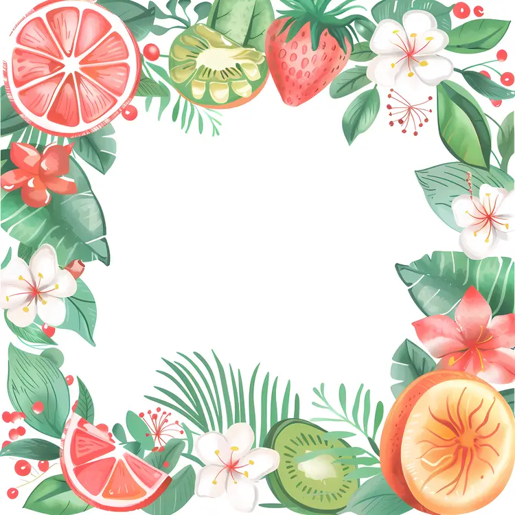 Tropical Fruits and Flowers Frame