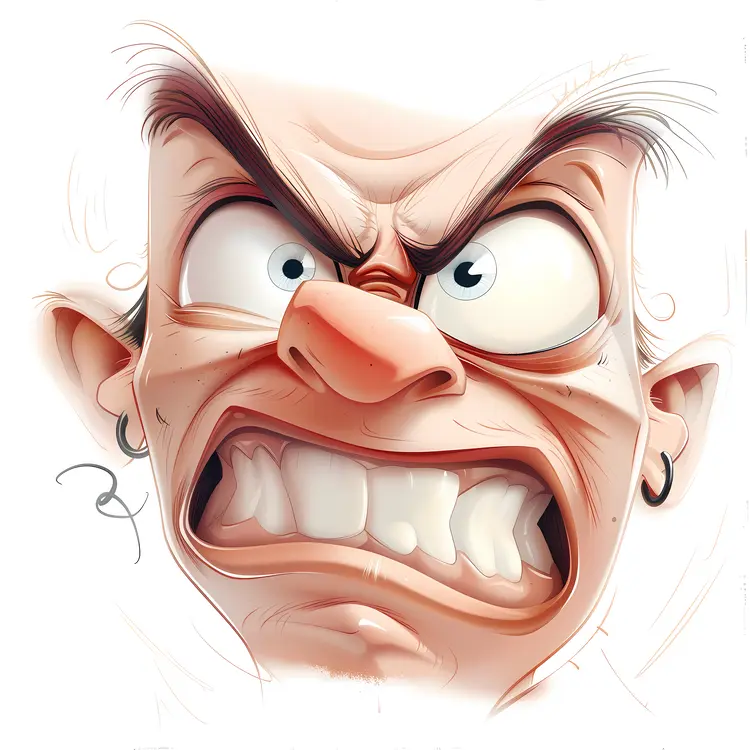 Caricature of an Angry Man with Red Face