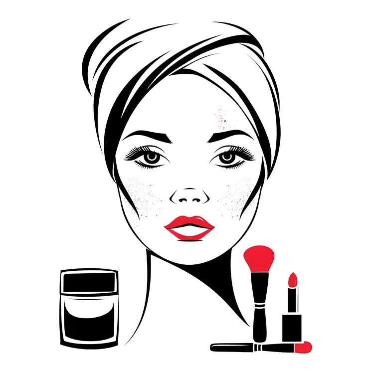 Woman with Makeup and Beauty Products