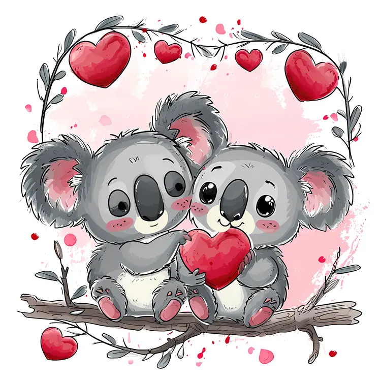 Koalas Holding Heart with Love