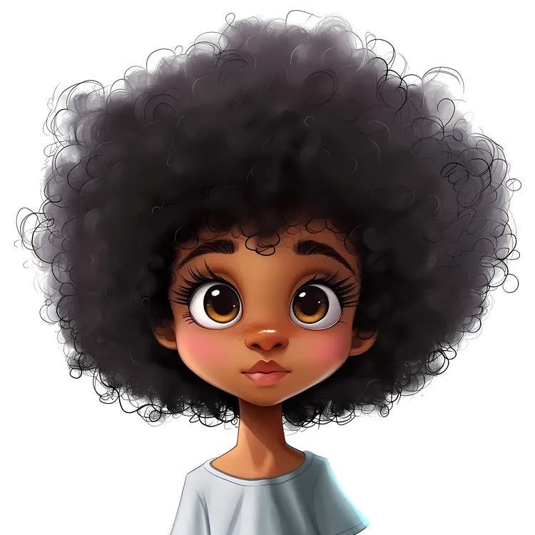 Cute Girl with Afro Hair and Big Eyes