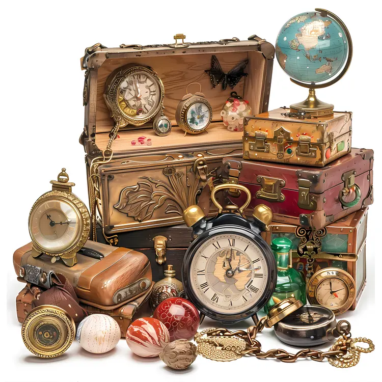 Assorted Vintage Clocks and Trinkets
