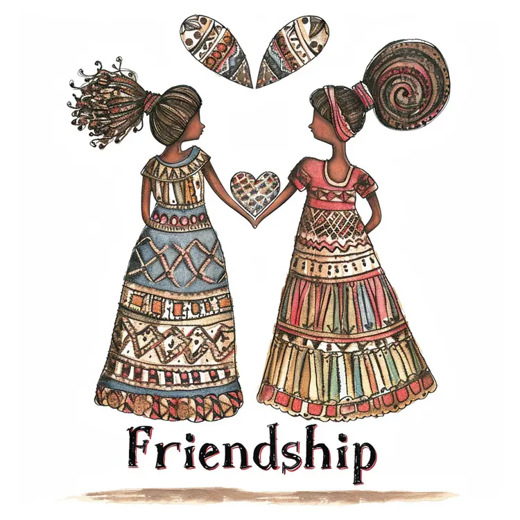 Friendship Illustration with Traditional Dresses