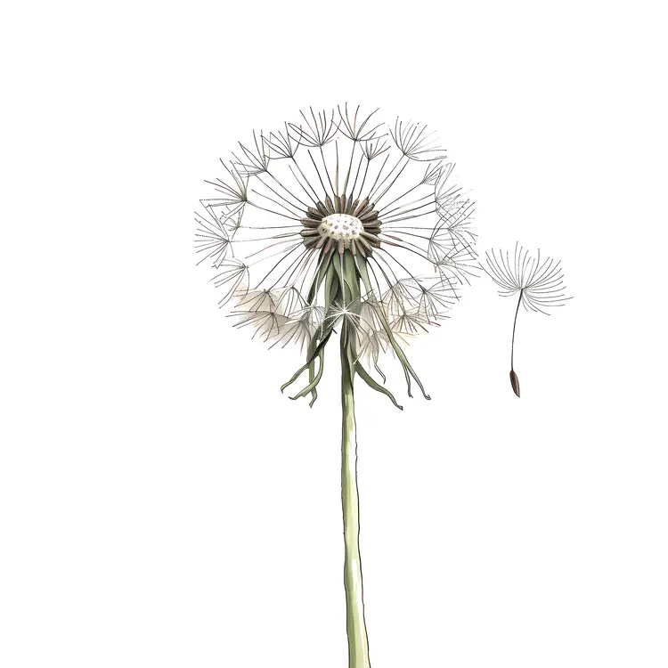 Single Dandelion with Seed Illustration