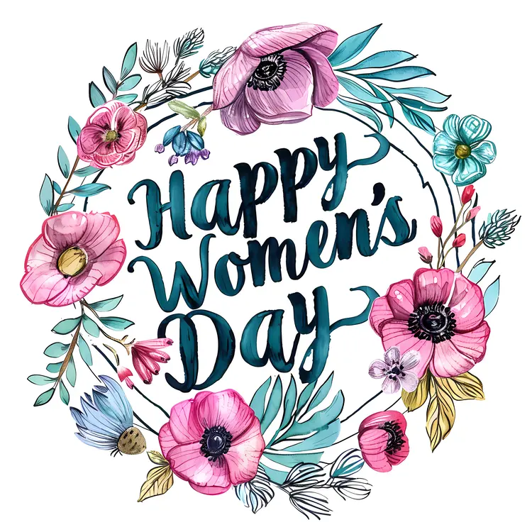Happy Women's Day with Hand-Drawn Floral Wreath