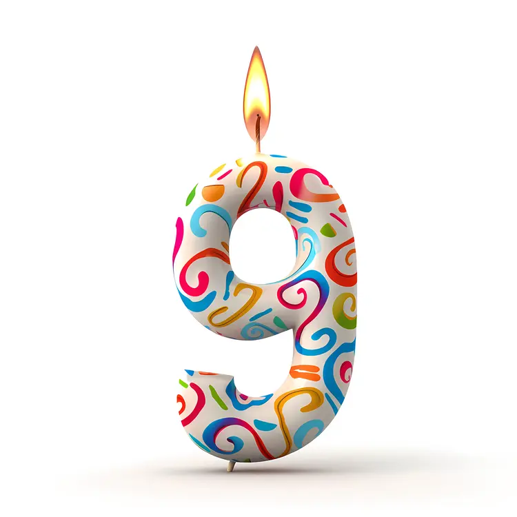 Colorful Number 9 Birthday Candle with Swirls