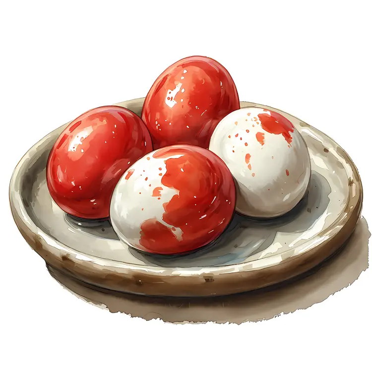 Speckled Red and White Eggs on a Plate