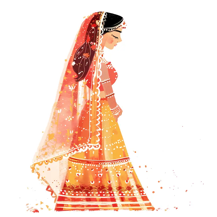 Traditional Bride in Orange Dress