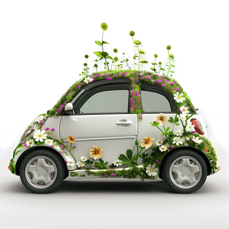 White Car Decorated with Flowers