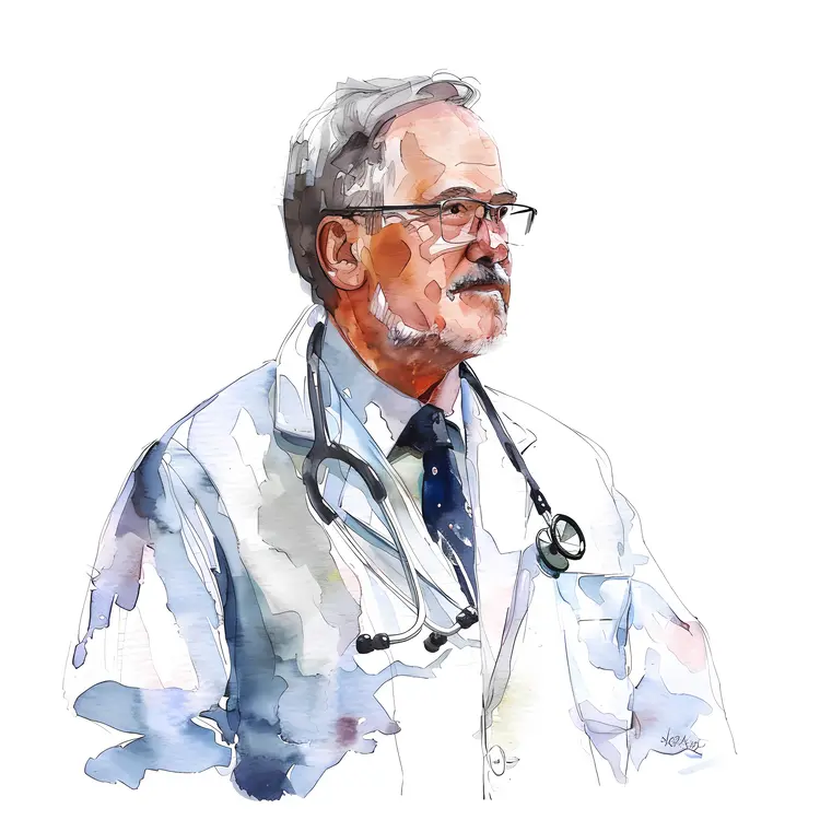 Watercolor Illustration of a Doctor with Stethoscope