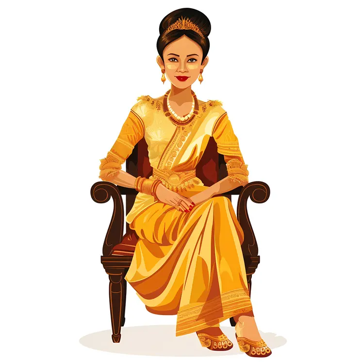 Woman in Golden Traditional Dress Sitting on a Chair