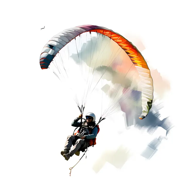 Paraglider with Colorful Parachute in Cloudy Sky