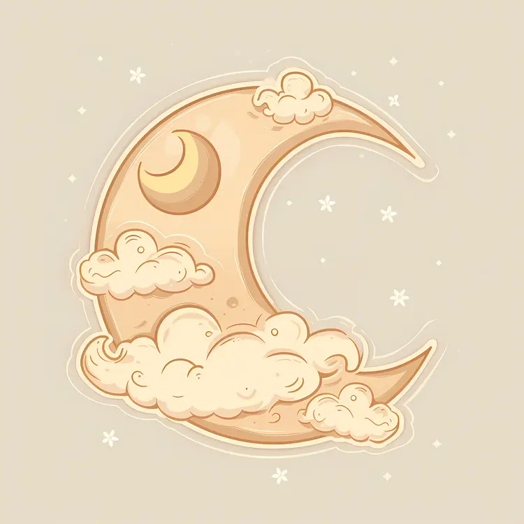 Crescent Moon with Clouds and Stars