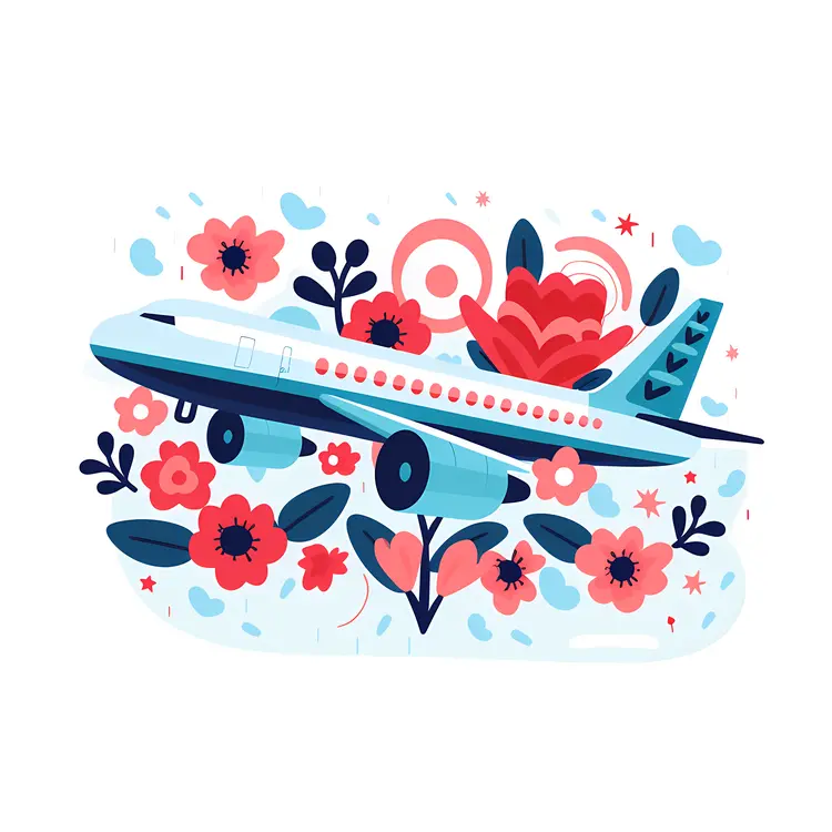 Airplane Flying with Floral Background