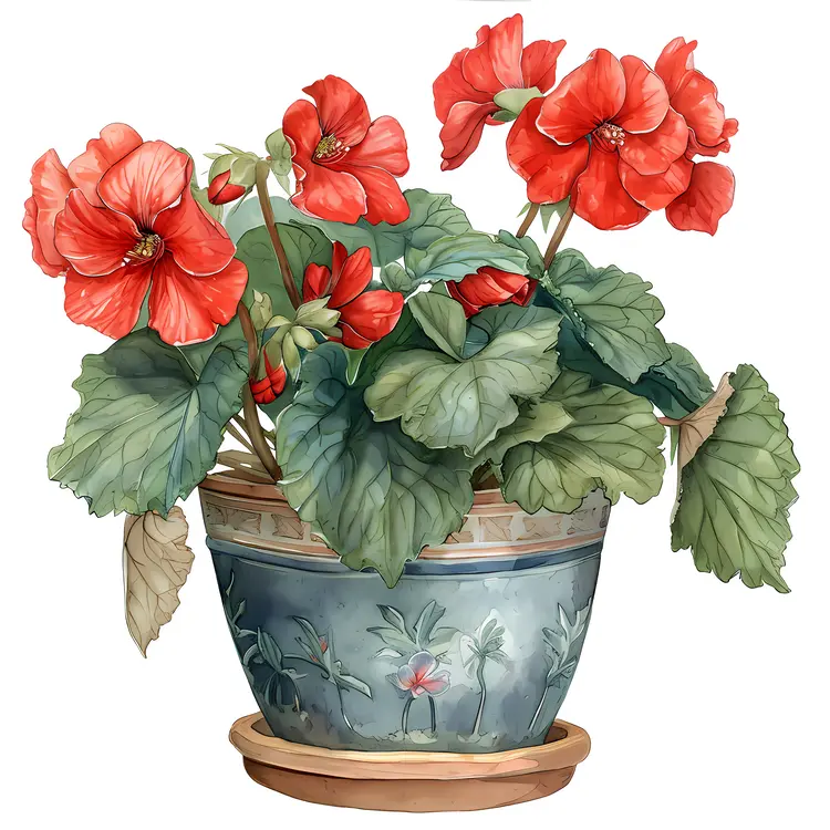 Pink Flowers in a Blue Pot