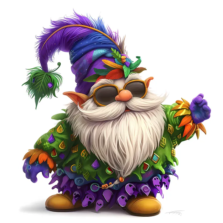 Gnome with Feather Hat and Sunglasses