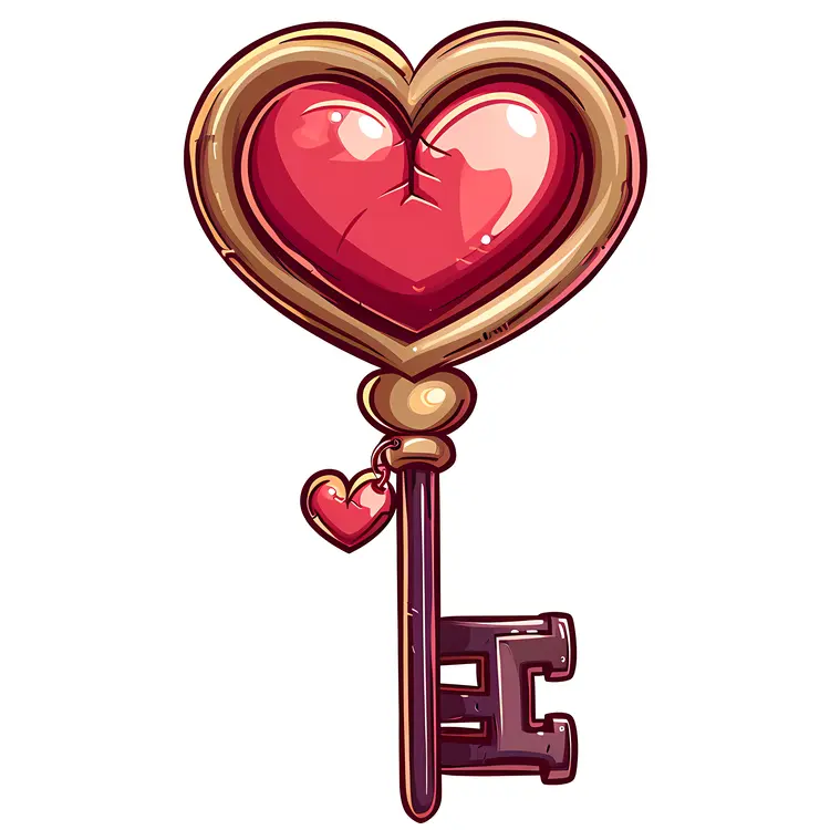 Cartoon Heart Key with Small Heart Charm