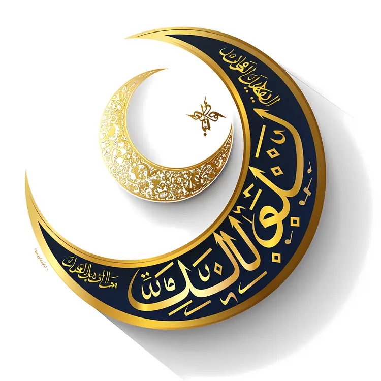 Ornate Crescent Moon with Arabic Calligraphy