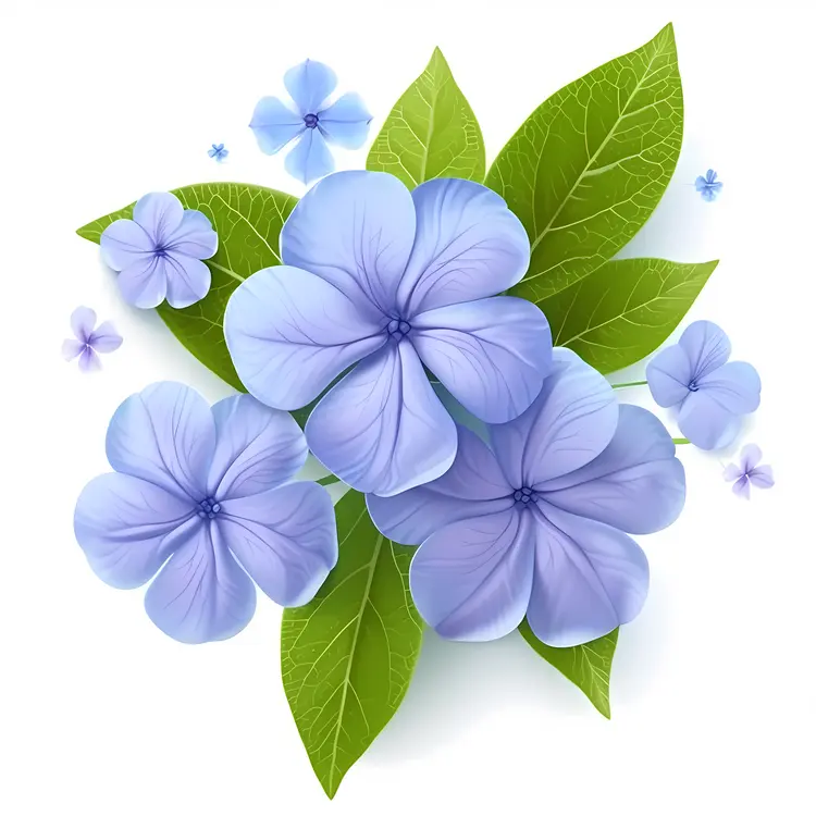 Bunch of Blue Flowers with Green Leaves