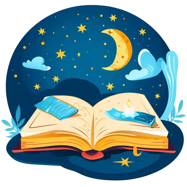 Open Book with Moon and Stars