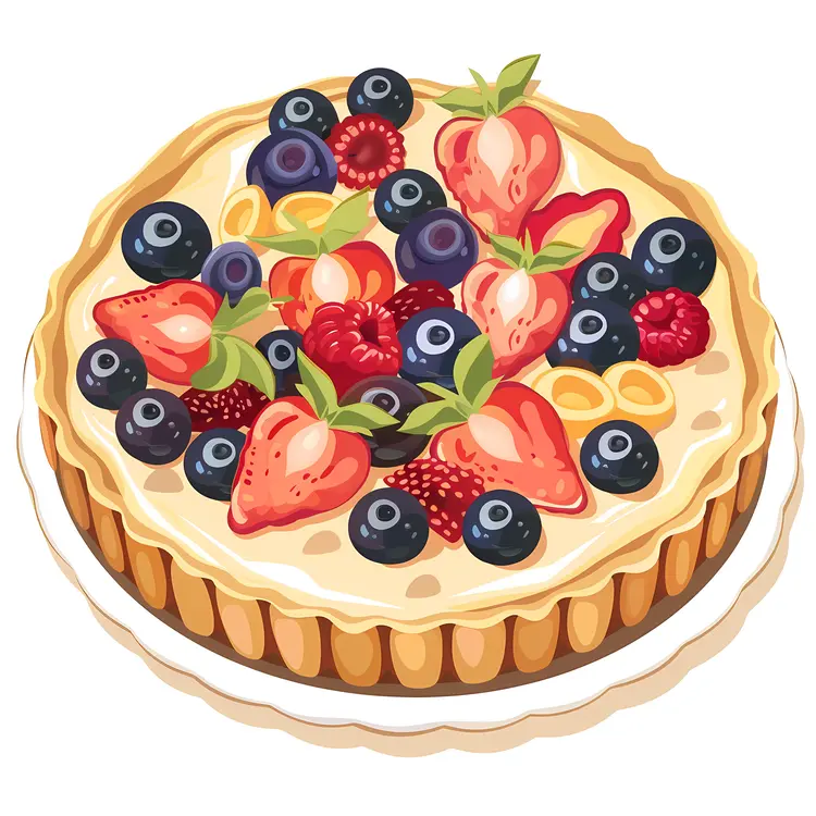 Fresh Fruit Tart with Strawberries and Blueberries