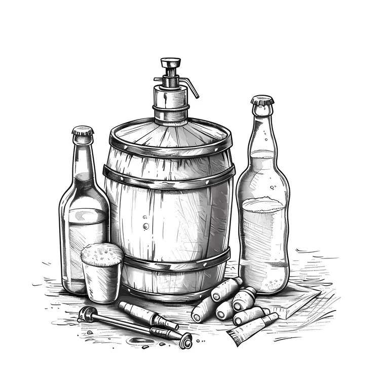 Barrel and Bottles with Corks