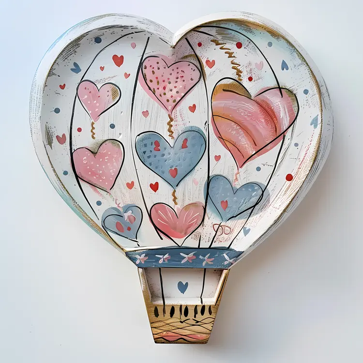 Heart-shaped Hot Air Balloon with Colorful Hearts