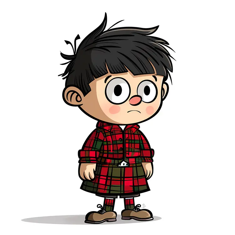 Boy in Plaid Outfit Cartoon Illustration