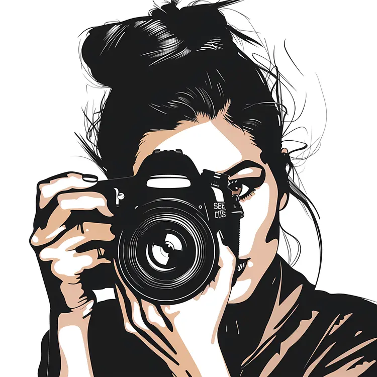 Woman with Camera in Black and White