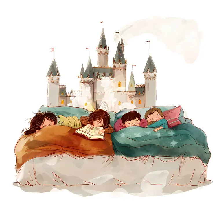 Children Sleeping in Front of a Castle